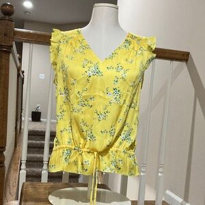 Banana Republic Yellow Floral Ruffle Sleeve Top